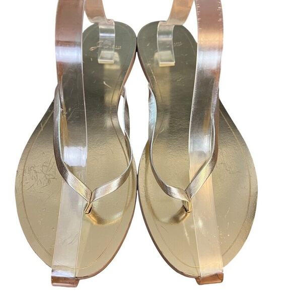 J Crew Gold Metallic Womens Leather Flats Thongs Flip Flops Slides Sandals sz 10 - Picture 6 of 14